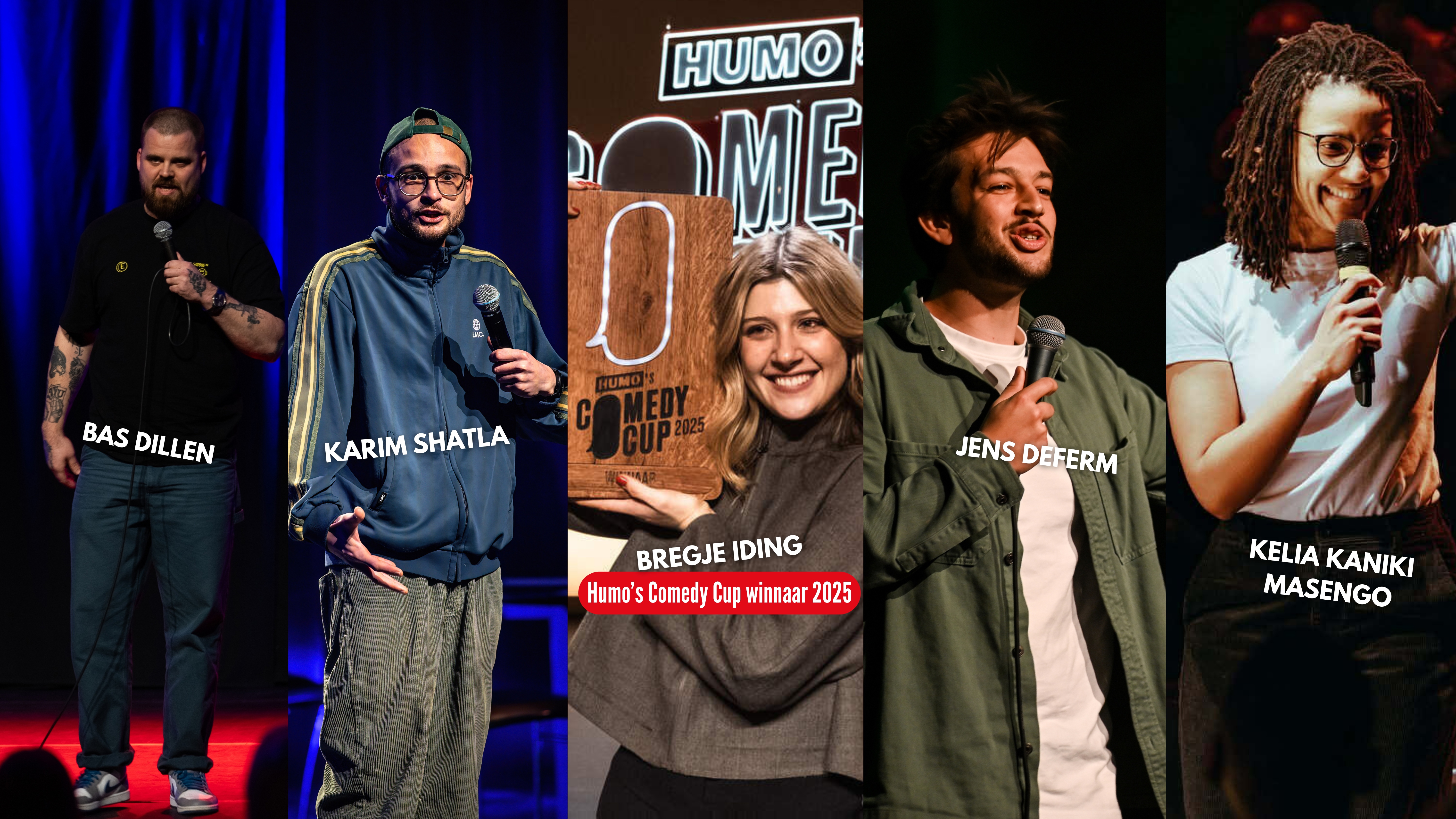 Comedy Club De Nieuwe Narren met Bregje Iding, Karim Shatla, Bas Dillen, Jens Deferm, Kelia Kaniki Masengo